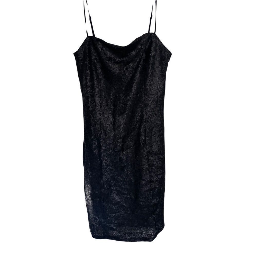 Forever 21 Dress Womens Small Black Sequin‎ Cowl Neck Bodycon Mini Party Glam